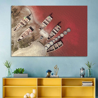 Wooden Boats on Lake Retba Wall Art