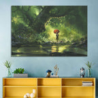 Girl with Umbrella in Mysterious Forest Wall Art