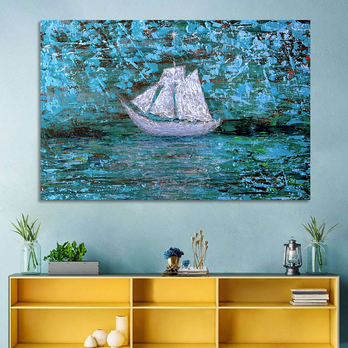 White Sailboat Reflection Wall Art