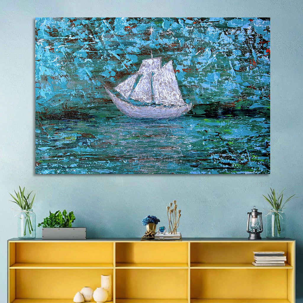 White Sailboat Reflection Wall Art