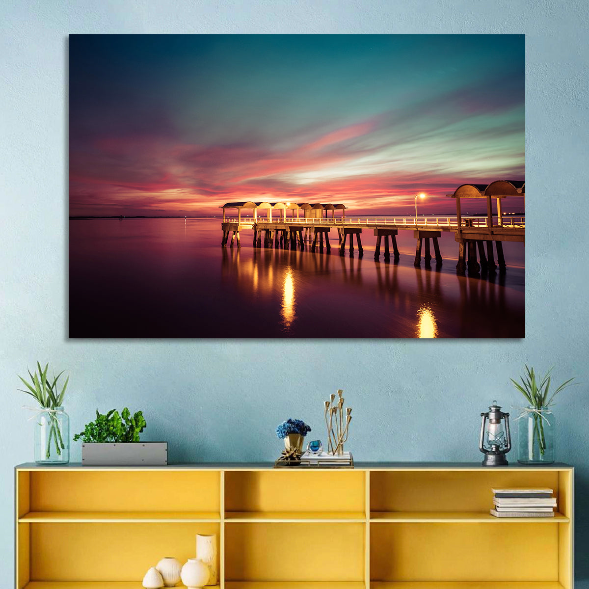 Jekyll Island Pier at Dusk Wall Art in a room, landscape