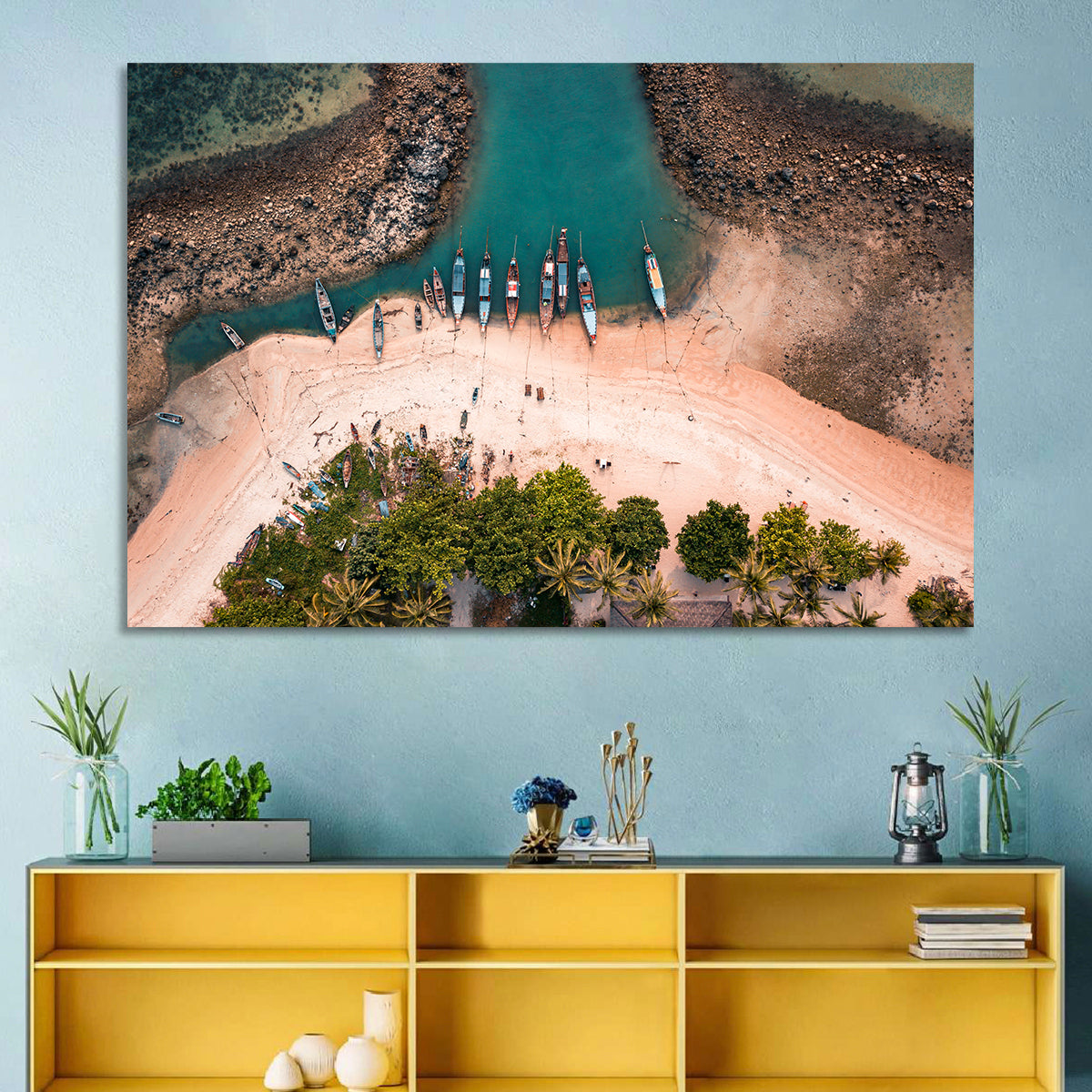 Koh Samui Long-tail Boats Wall Art in a room, landscape