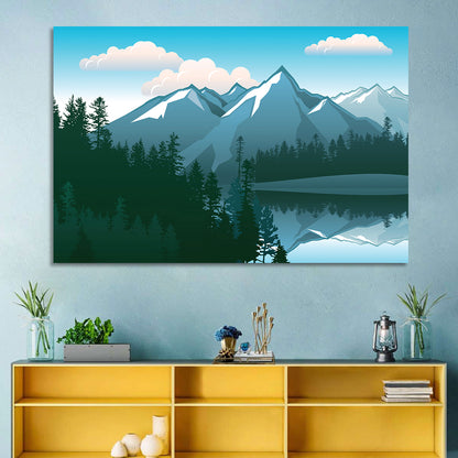 Tranquil Mountain Lake Illustration Wall Art