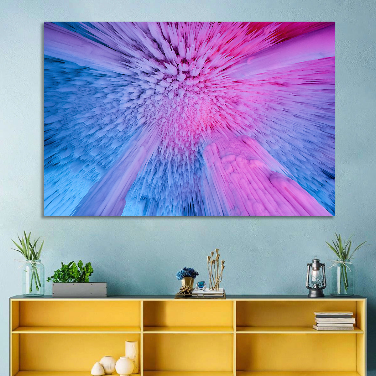 Ethereal Ice Cave Icicles Wall Art in a room, landscape