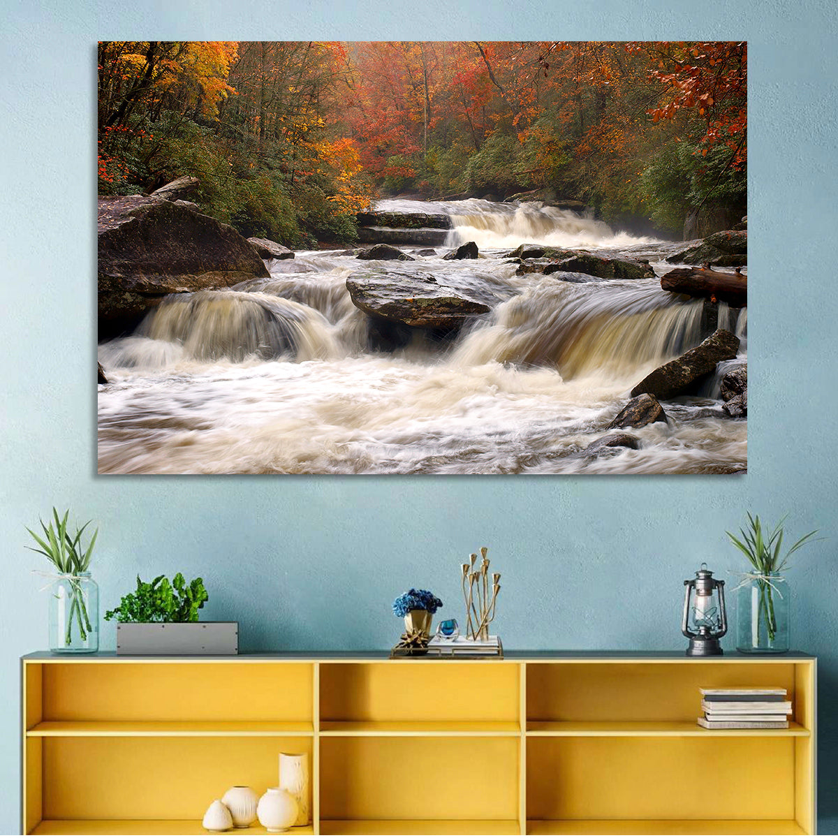 Carolina River in Autumn Wall Art in a room, landscape