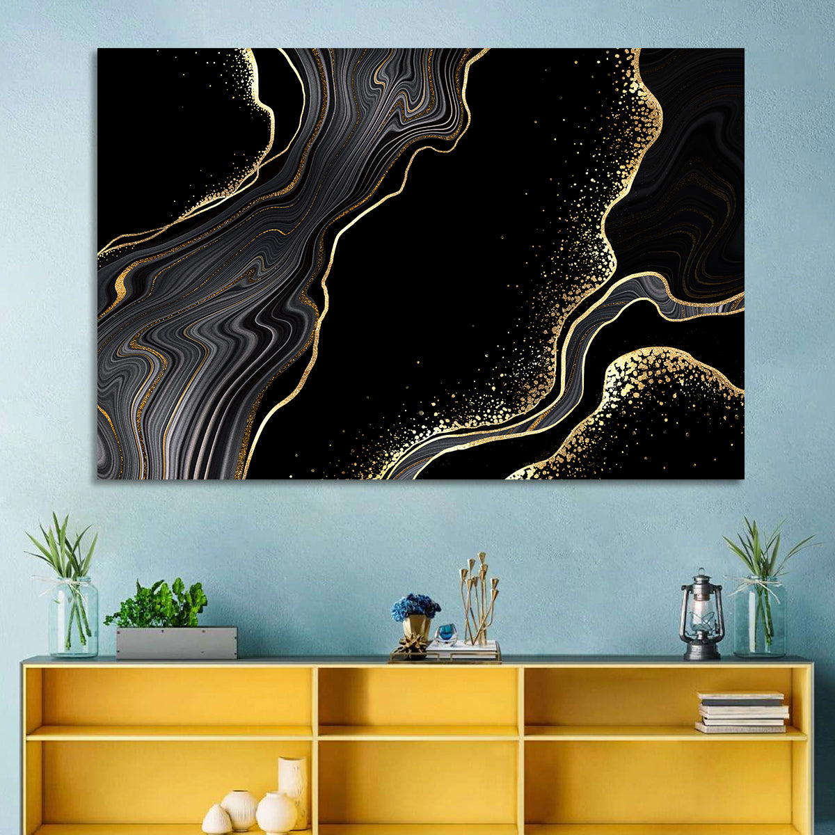 Black Marble with Gold Veins Wall Art