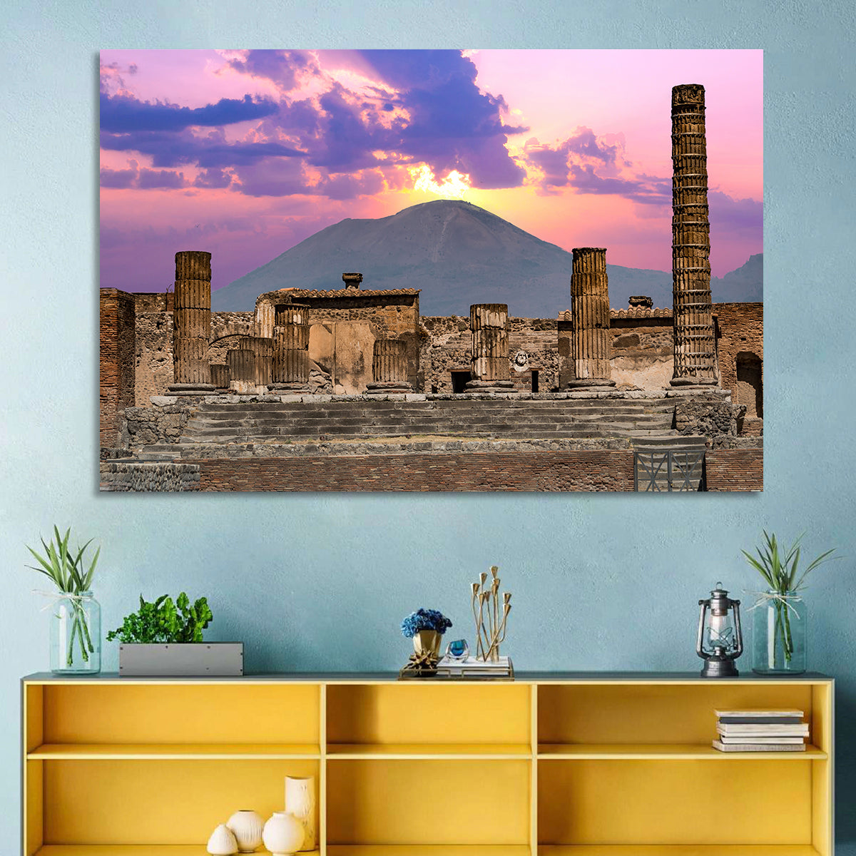 Pompeii Columns at Sunset, Mount Vesuvius Wall Art