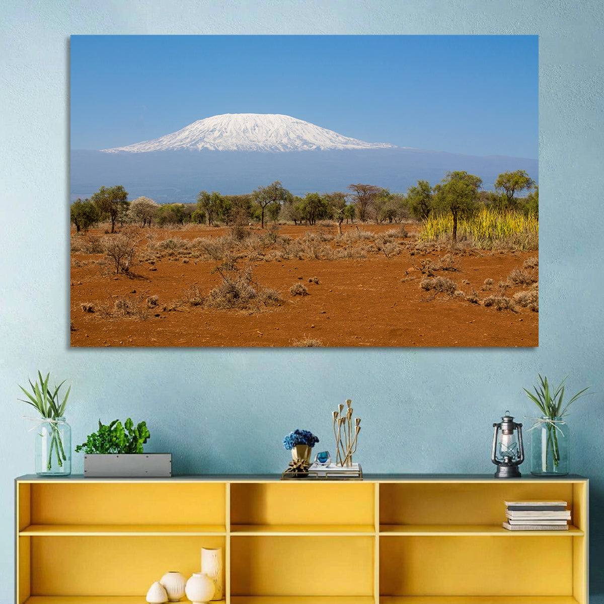 Mount Kilimanjaro Landscape Wall Art in a room, landscape