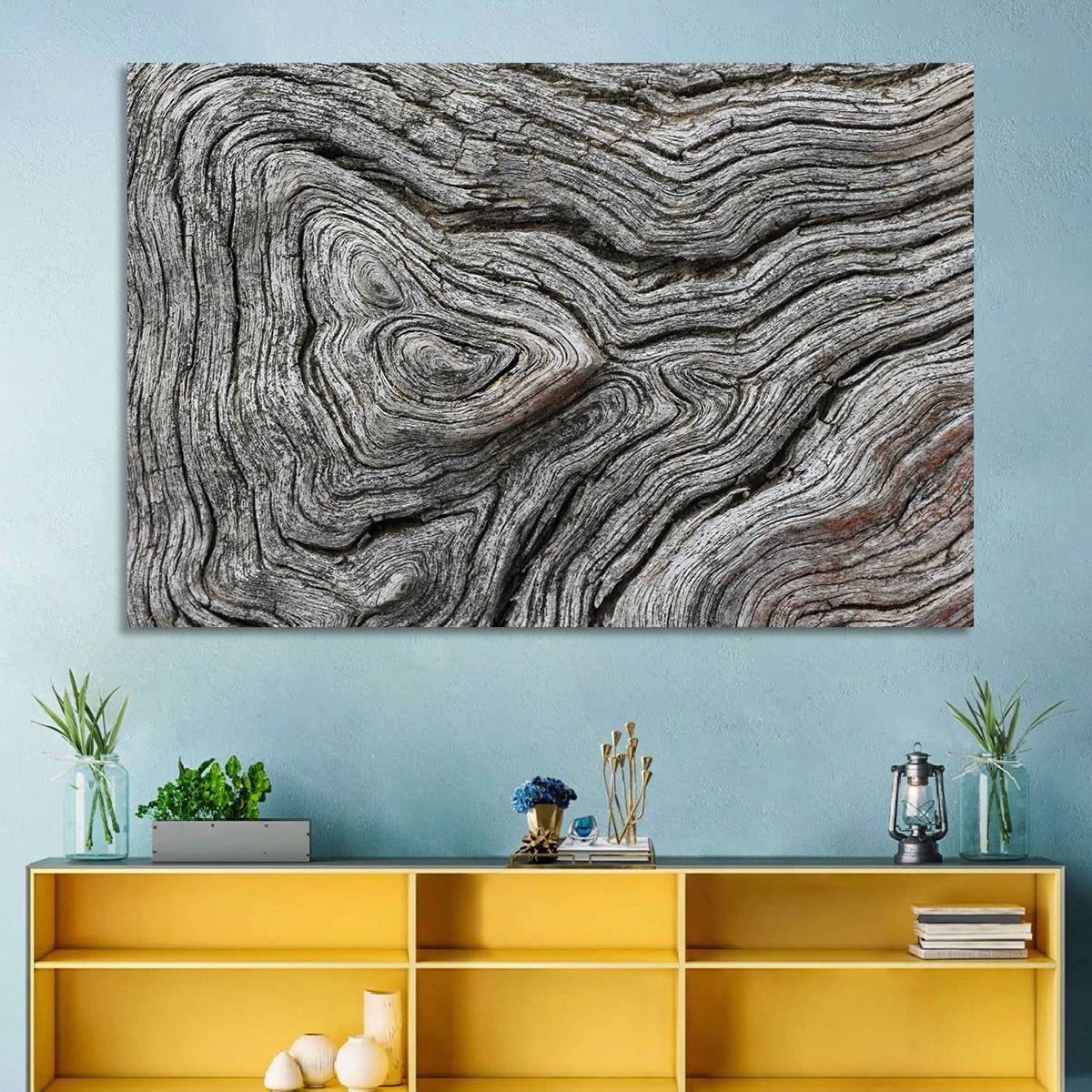 Tree Growth Rings Wall Art in a room, landscape