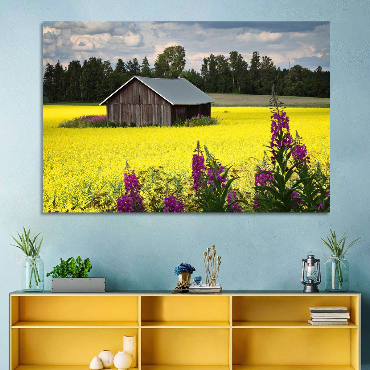 Finnish Barn in Yellow Field Wall Art