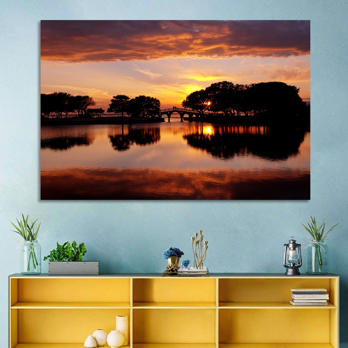 Tranquility Bridge at Sunset Wall Art