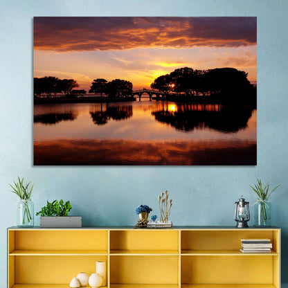 Tranquility Bridge at Sunset Wall Art