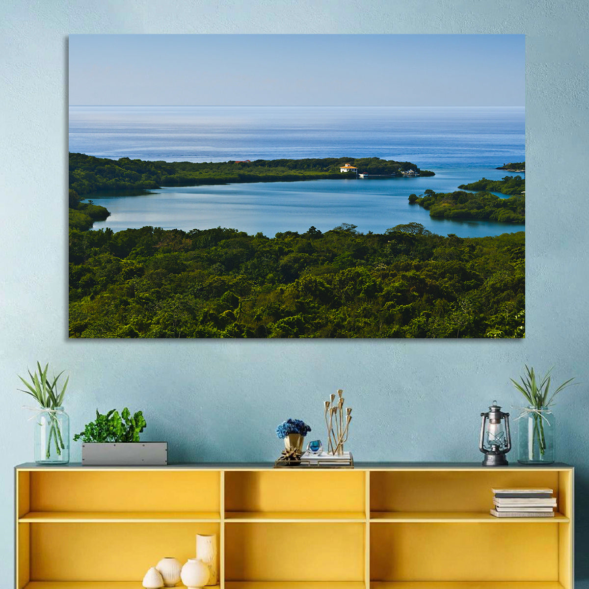 Roatan Tropical Bay Wall Art in a room, landscape