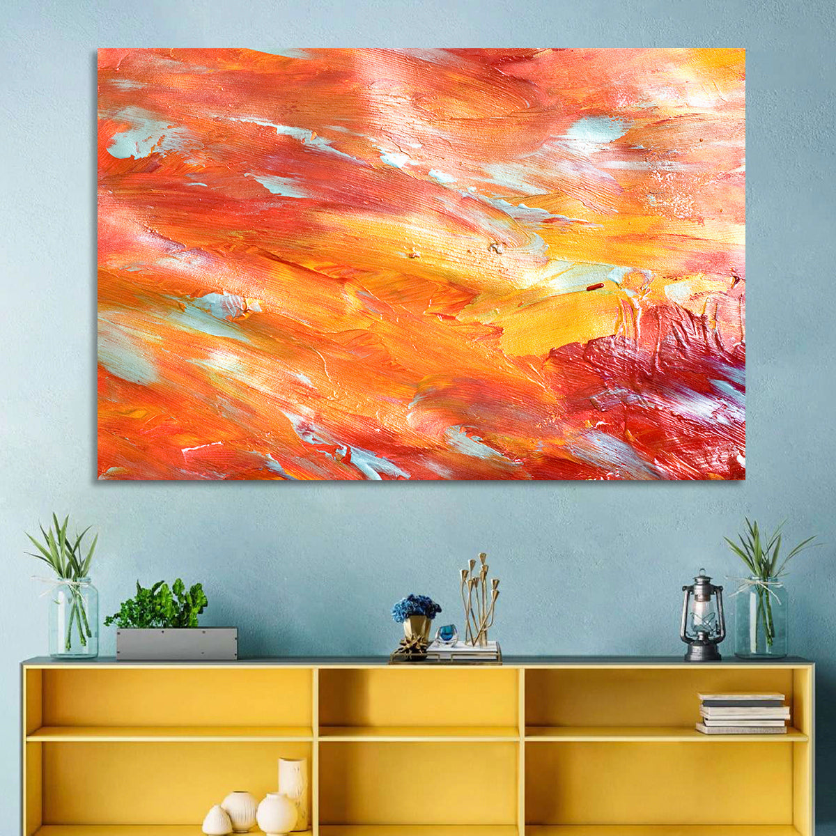 Sunfire Impasto Abstract Wall Art in a room, landscape