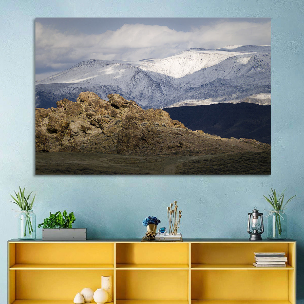 Wonderstone Snow-dusted Mountains Wall Art in a room, landscape