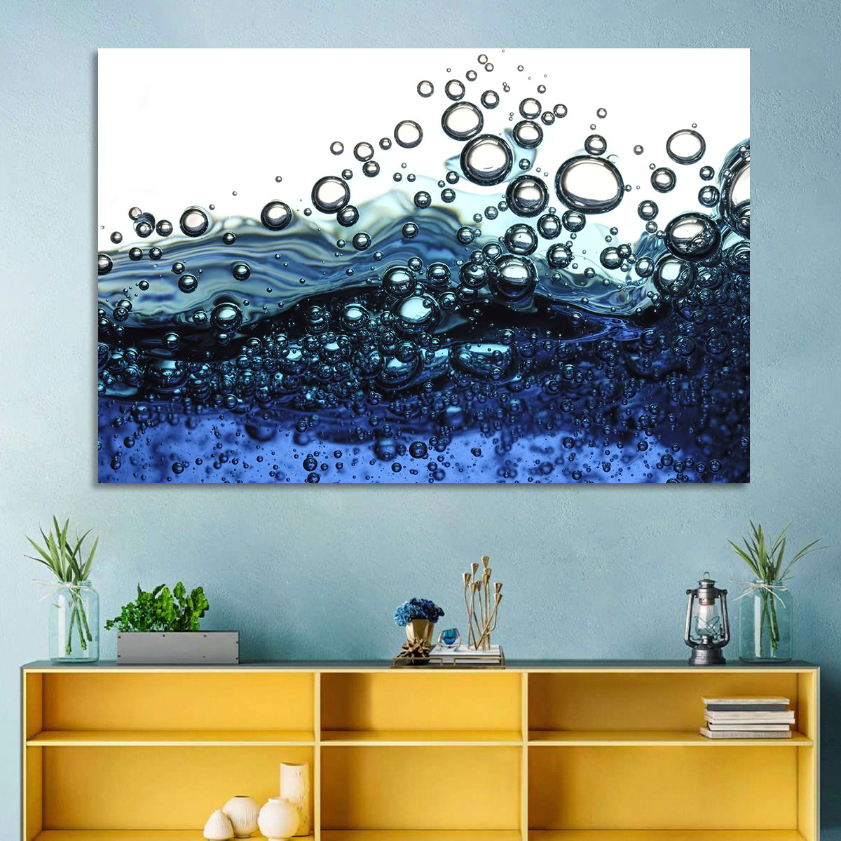 Underwater Bubbles Wall Art in a room, landscape
