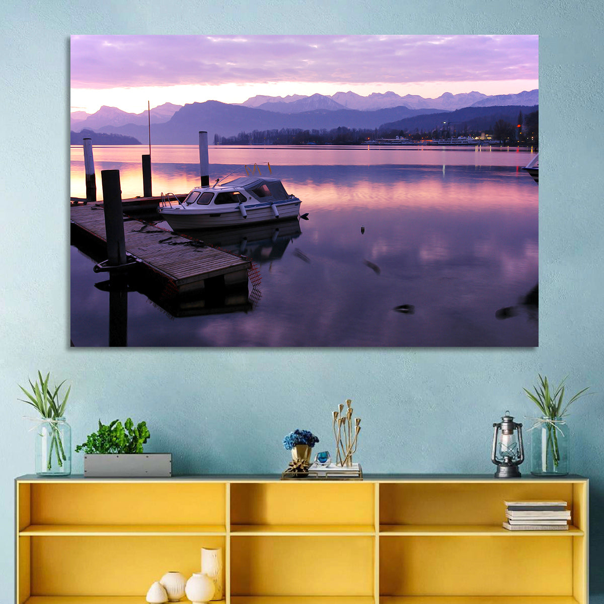 Lake Lucerne Pier at Dusk Wall Art