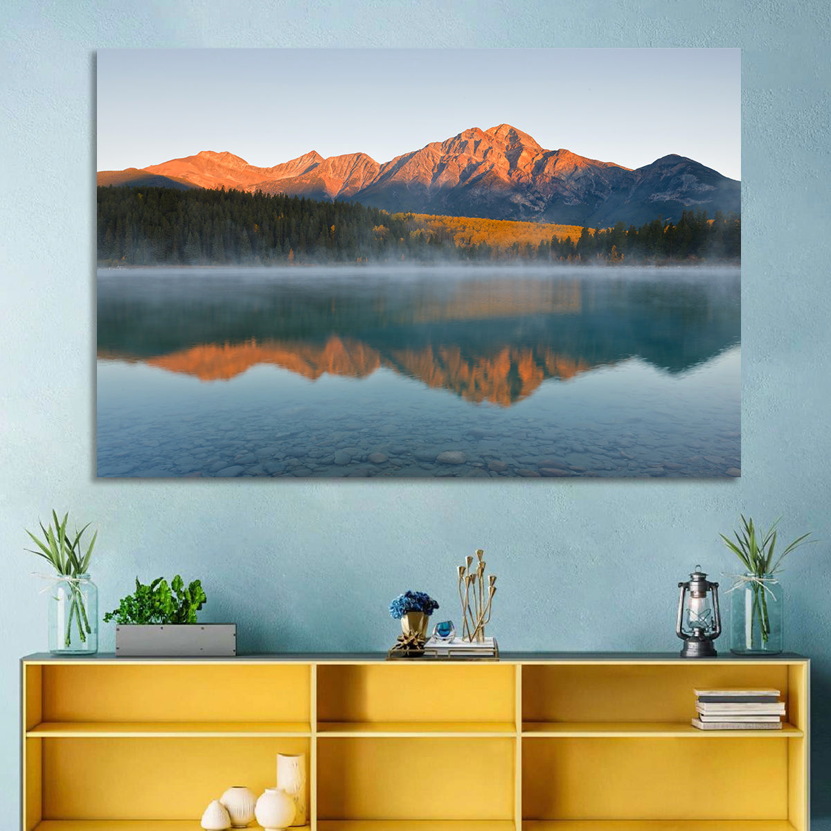 Patricia Lake and Mount Pyramid at Golden Hour Wall Art