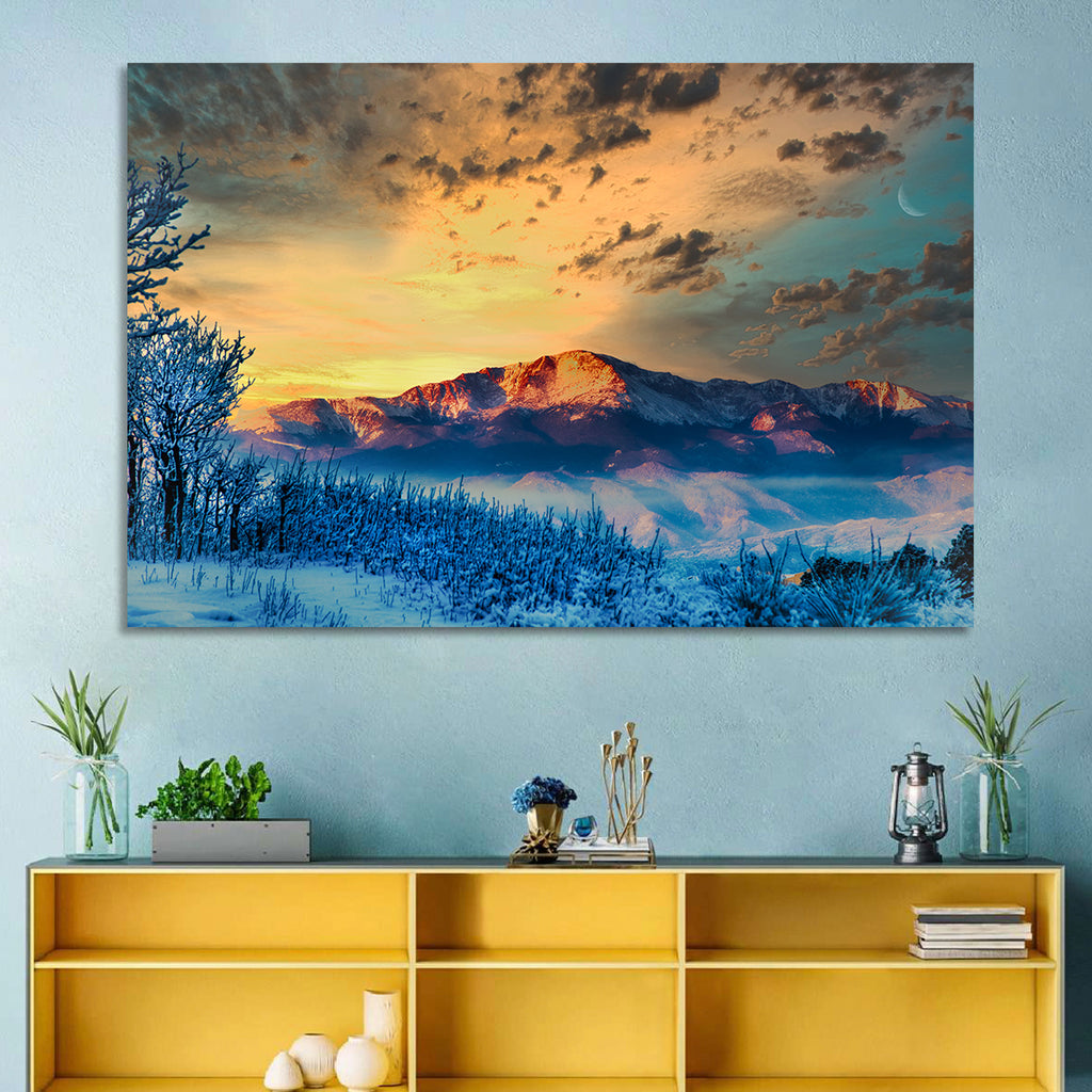 Pikes Peak Golden Sunset Wall Art