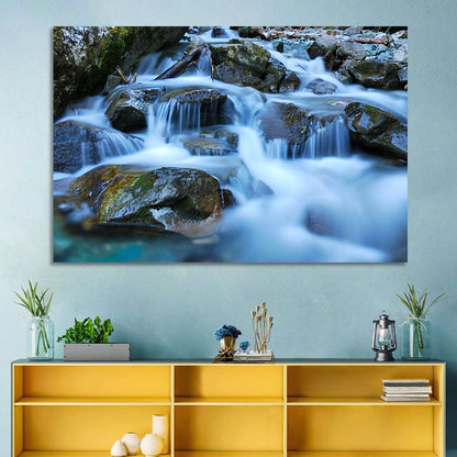 Mossy Rock Stream with Silky Waterfall Wall Art