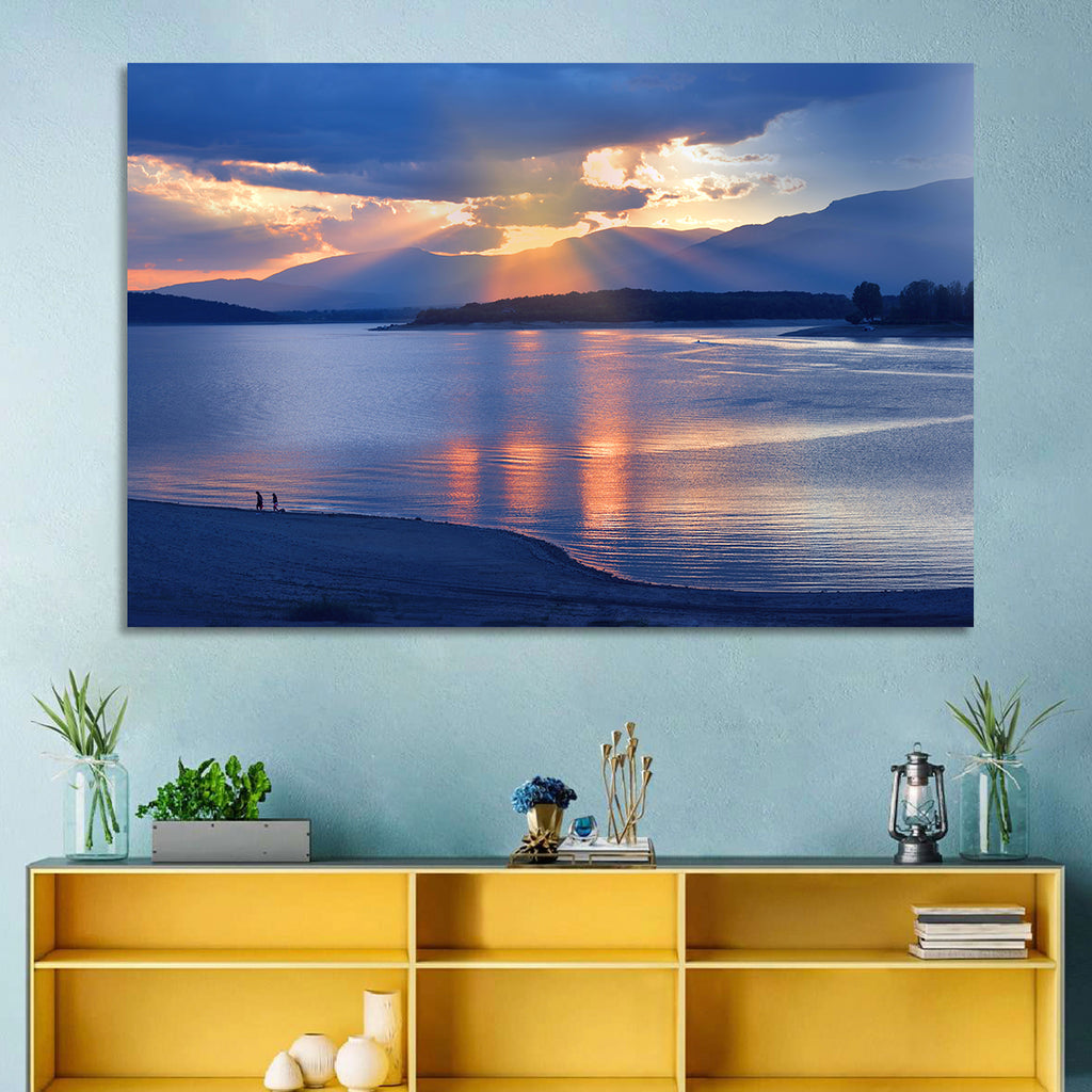 Lake Sunset with Silhouettes Wall Art