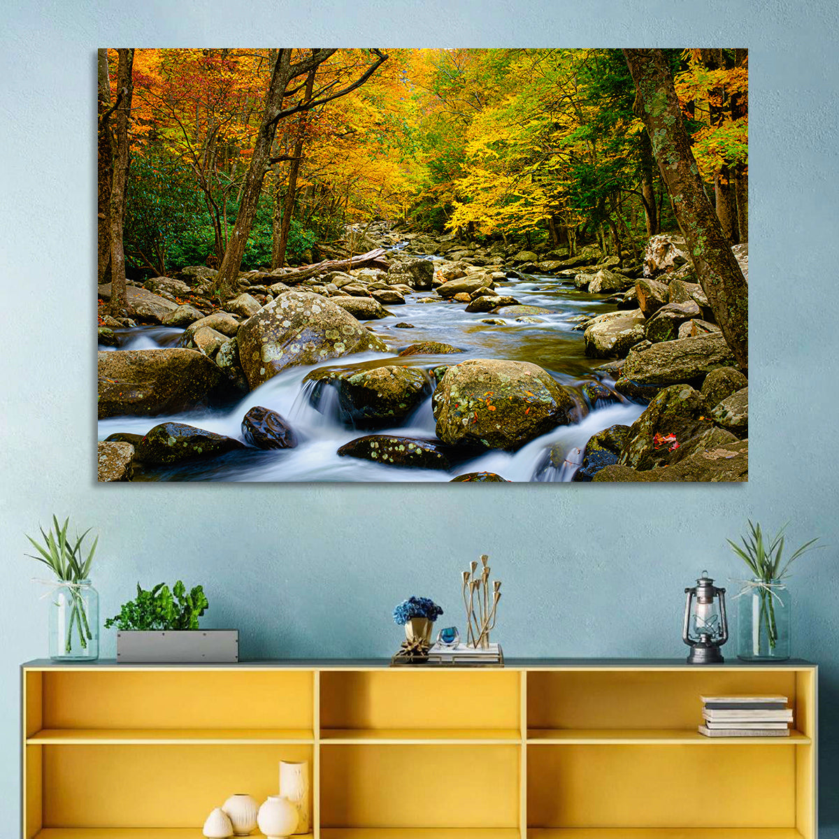 Autumn Stream Through Forest Wall Art