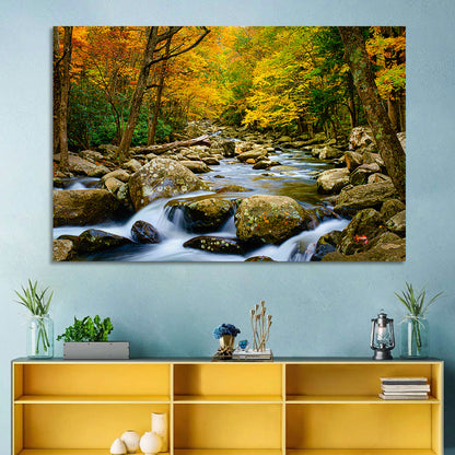 Autumn Stream Through Forest Wall Art