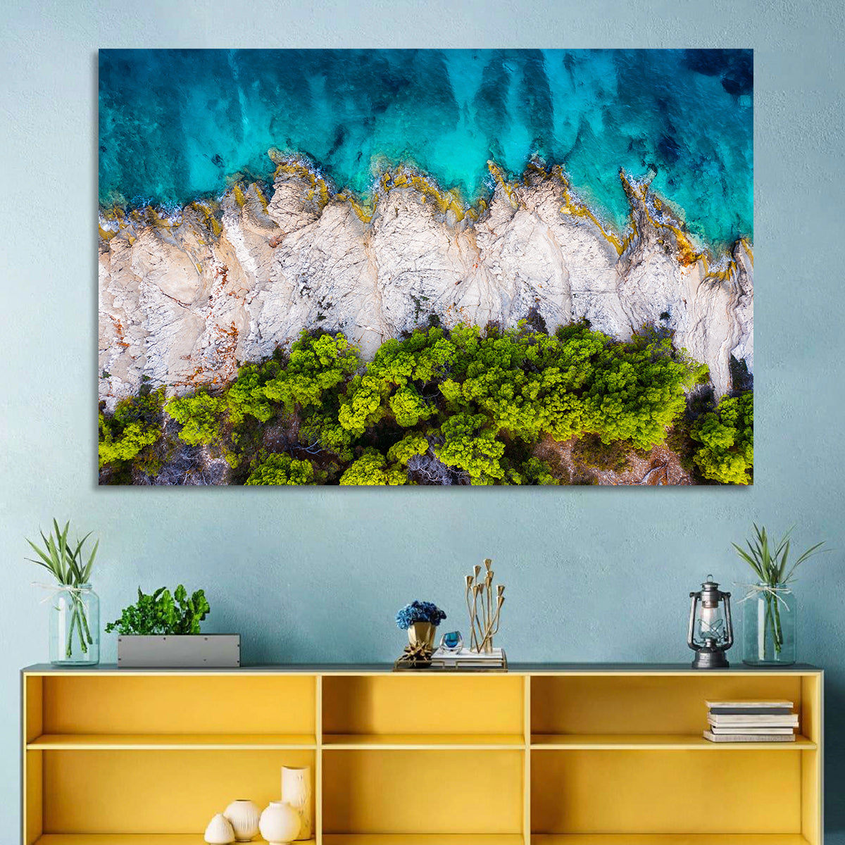 Croatian Coastscape Wall Art in a room, landscape