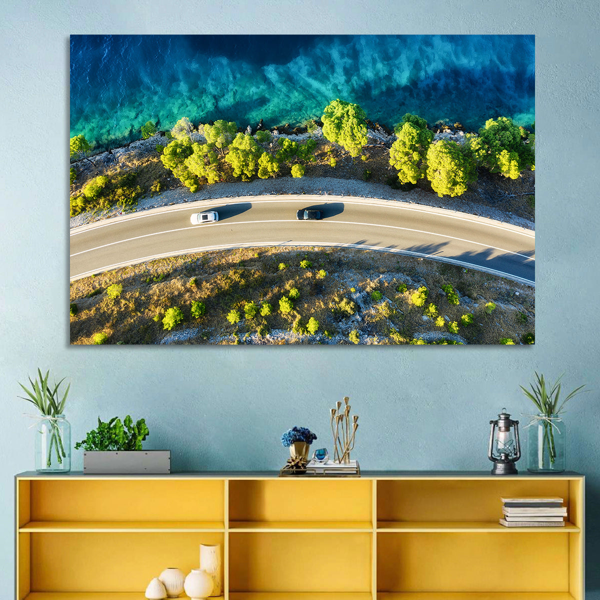 Coastal Highway Wall Art in a room, landscape
