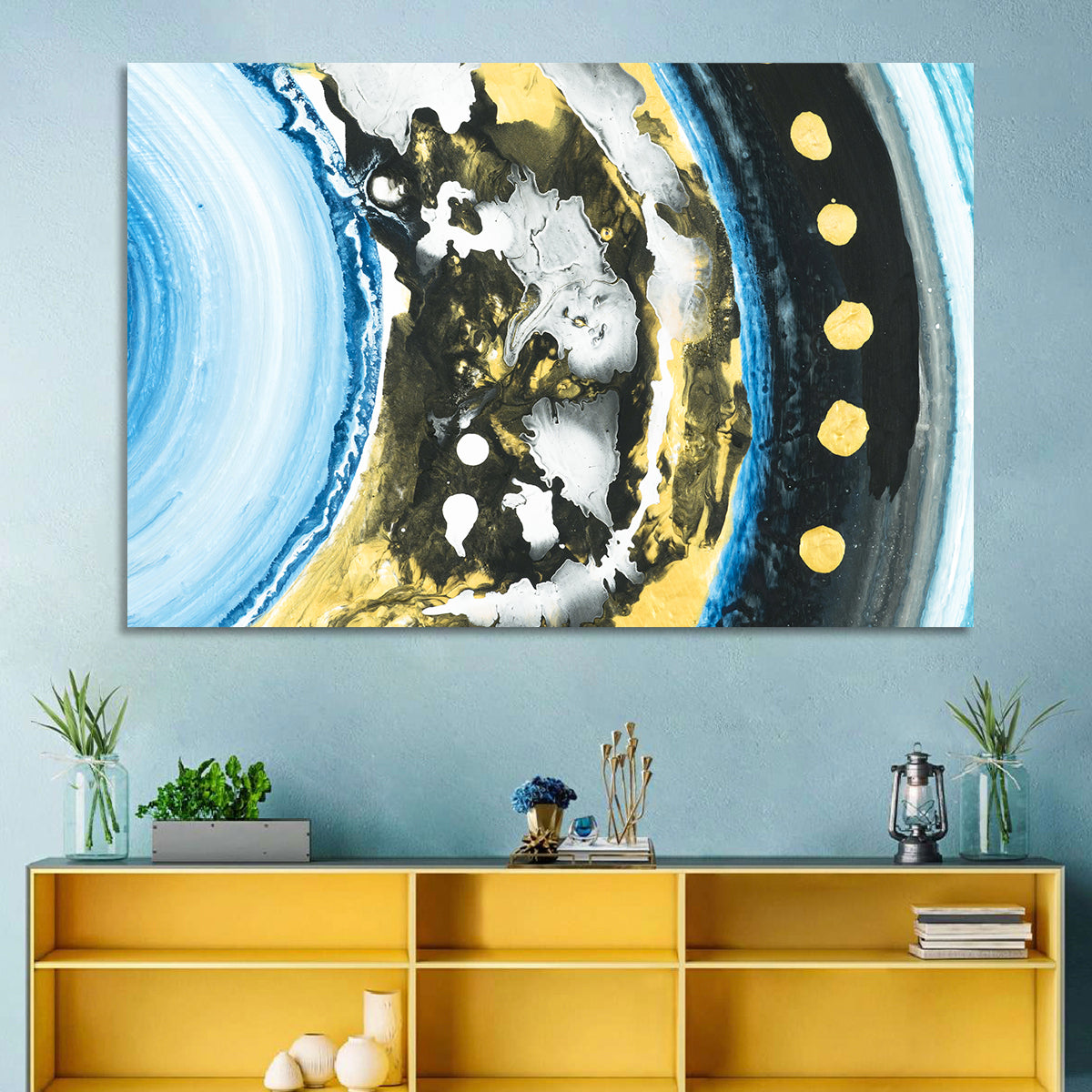 Planet Rings in Blue and Gold Wall Art