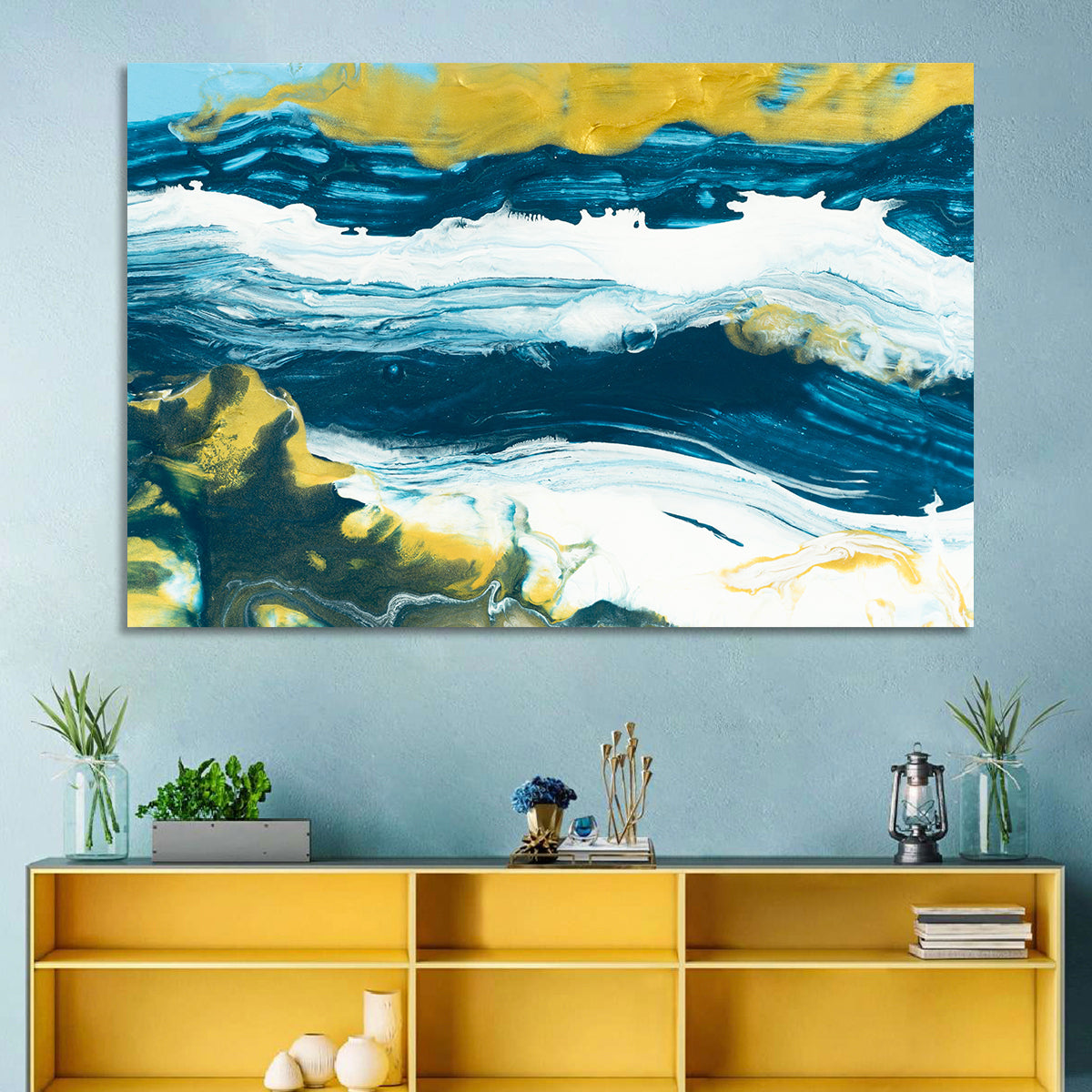 Flowing Streams with Gold Accents Wall Art
