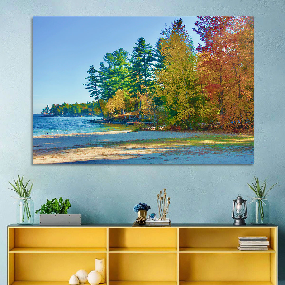 Sebago Lake Pier in Autumn Wall Art