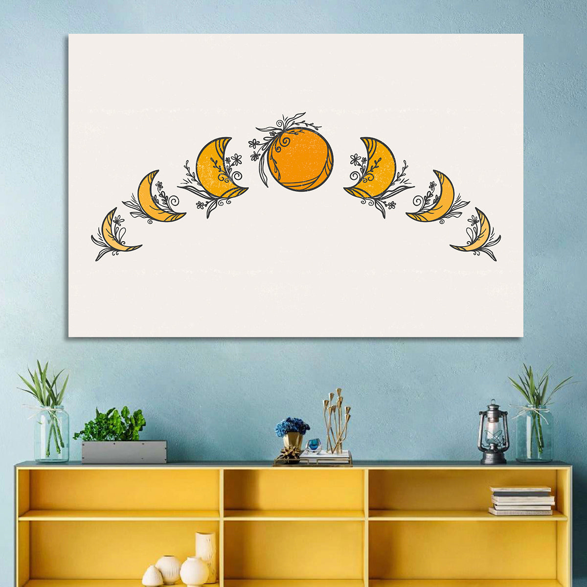 Lunar Phases Floral Arc Wall Art