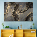Black and Gold Marbled Abstract Wall Art