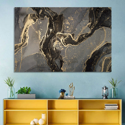 Black and Gold Marbled Abstract Wall Art