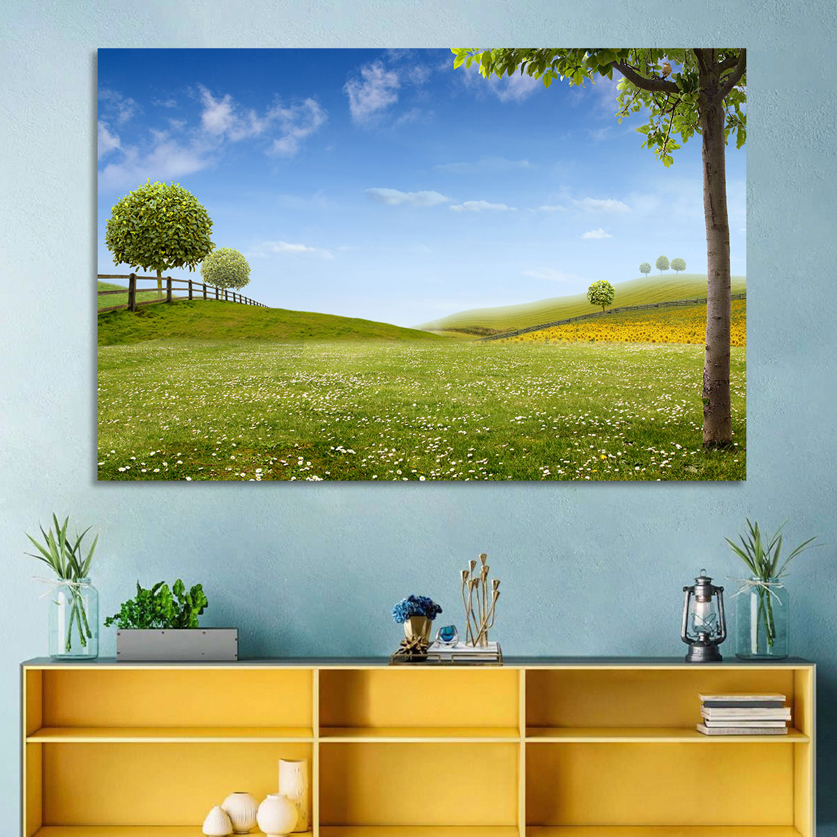 Green Sunflower Fields Wall Art