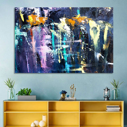 Impasto Waterfall in Blue and Purple Wall Art