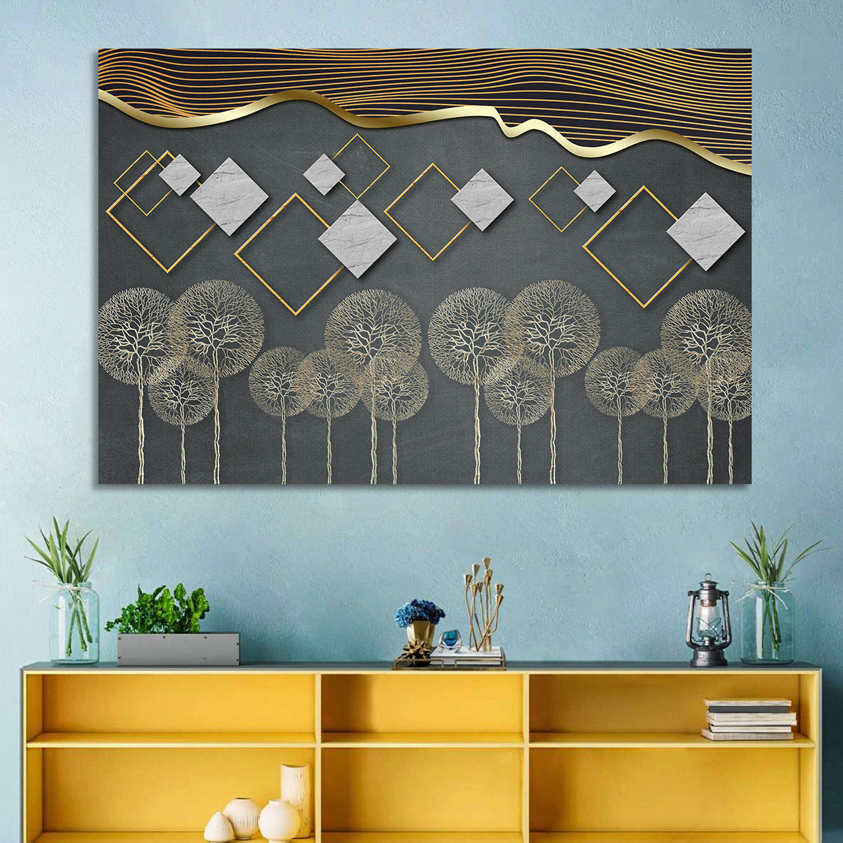 Gray and Gold Dandelion Wall Art