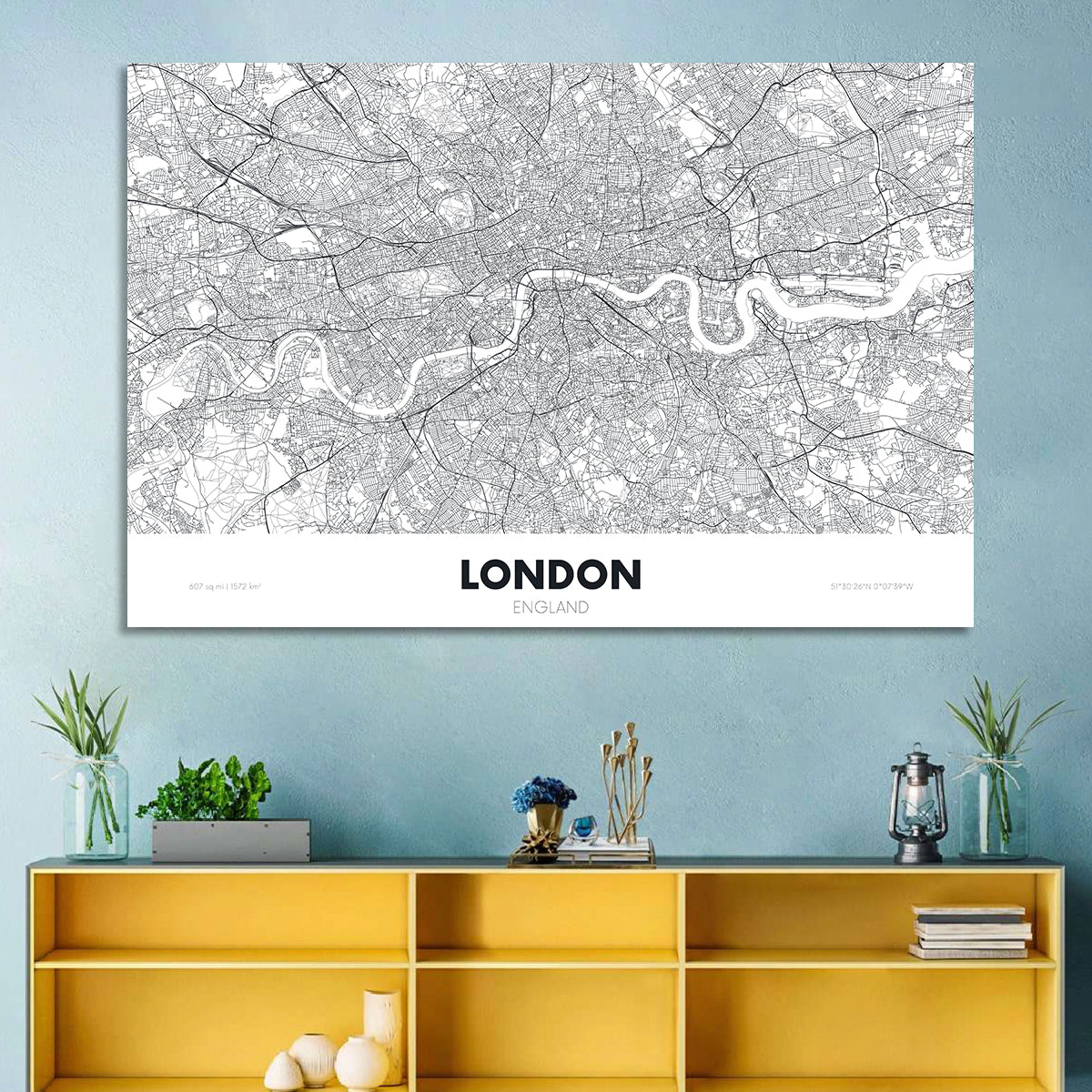 London River Map Wall Art in a room, landscape