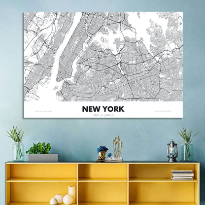 New York Street Grid Map Wall Art