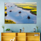 Spring River Rowboats in Rapeseed Fields Wall Art