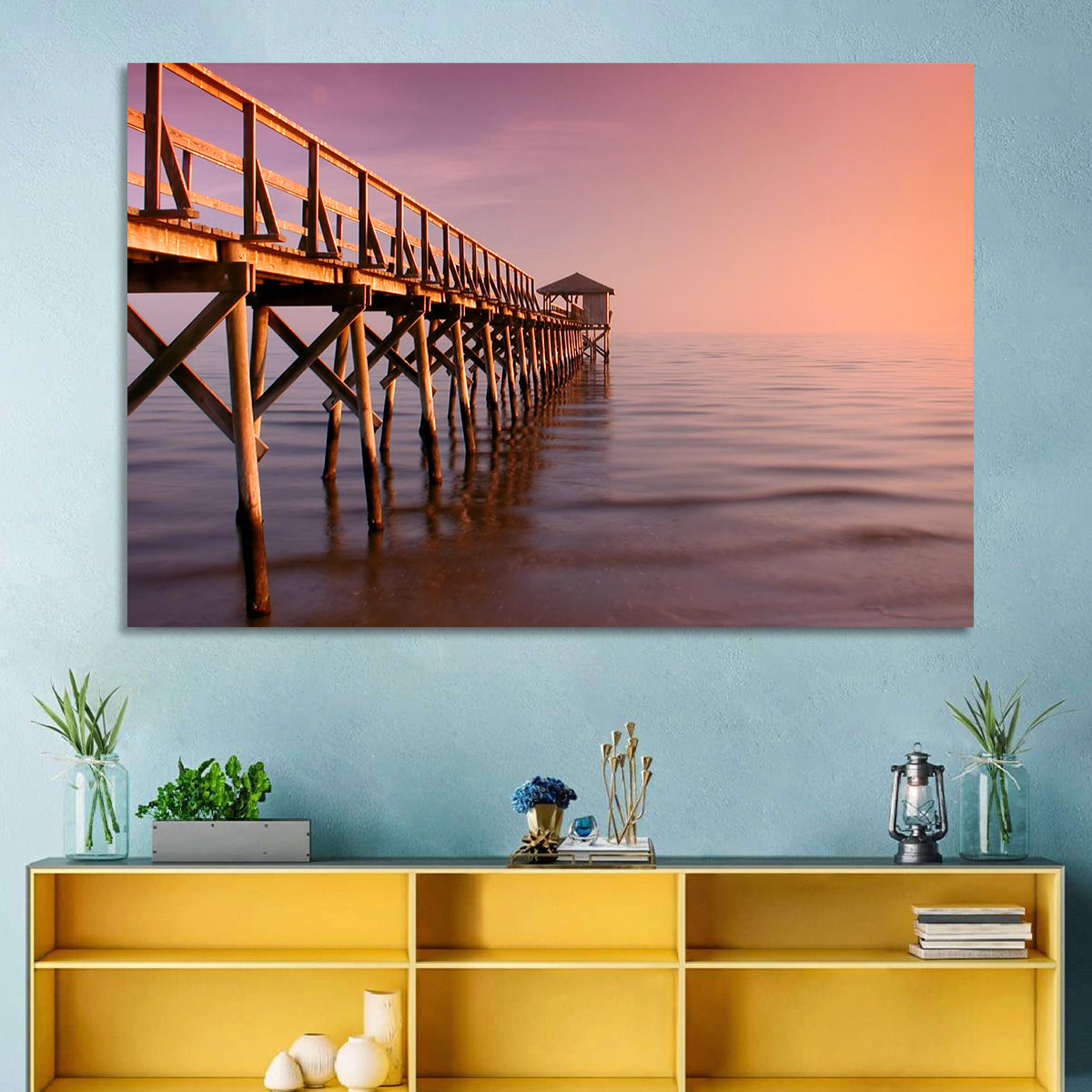 Gulf of Mexico Pier Wall Art in a room, landscape