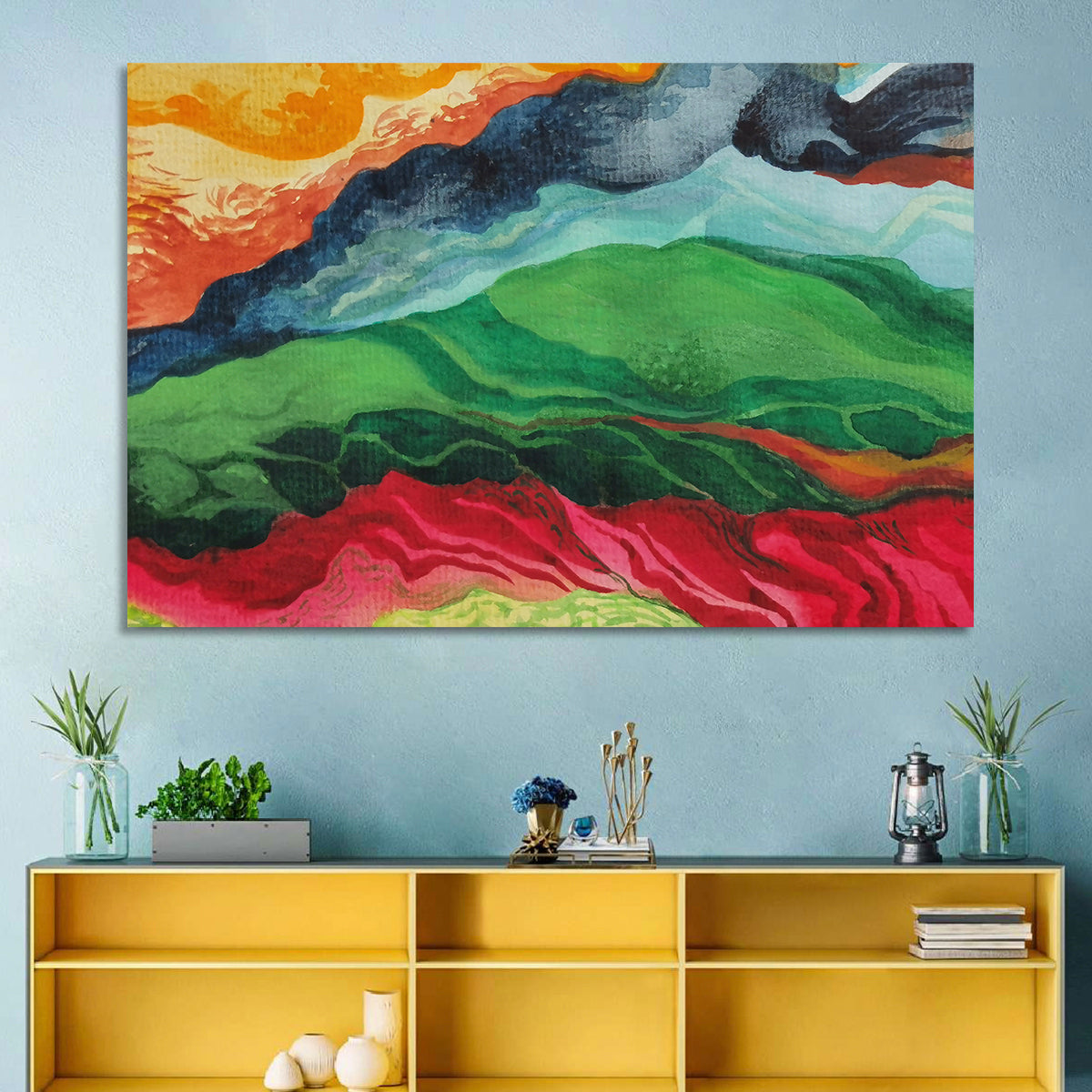 River Through Abstract Mountains Wall Art