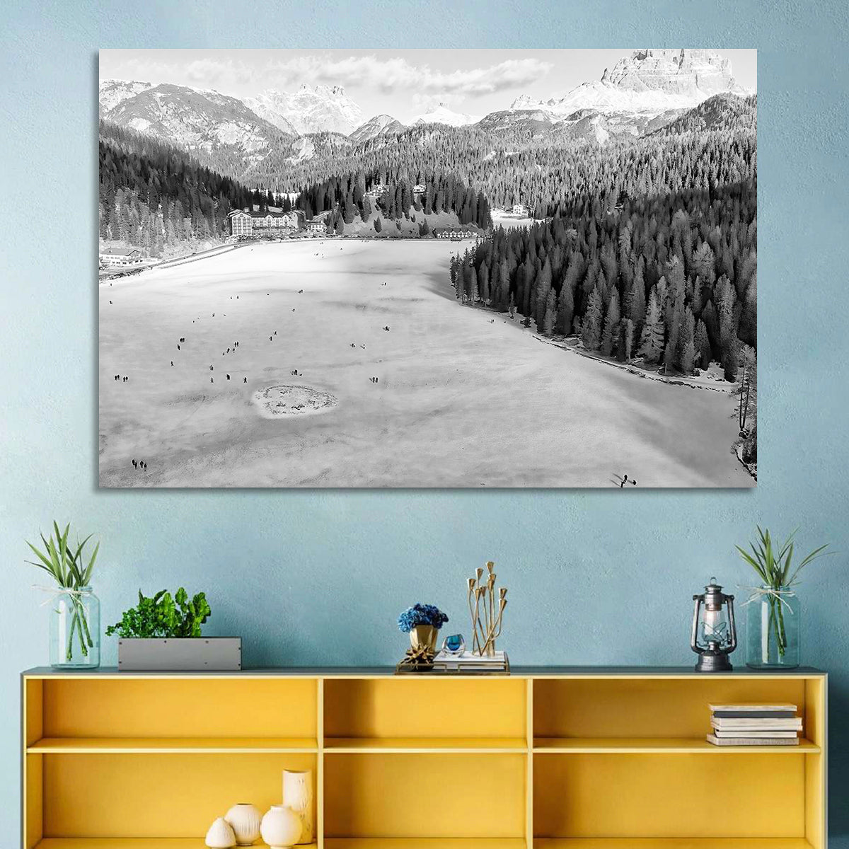 Dolomites at Lago Di Misurina Wall Art in a room, landscape