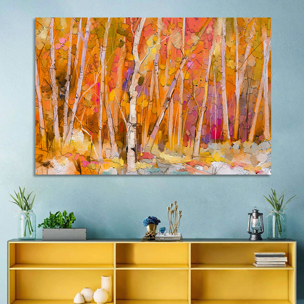 Autumn Birch Grove Painting Wall Art