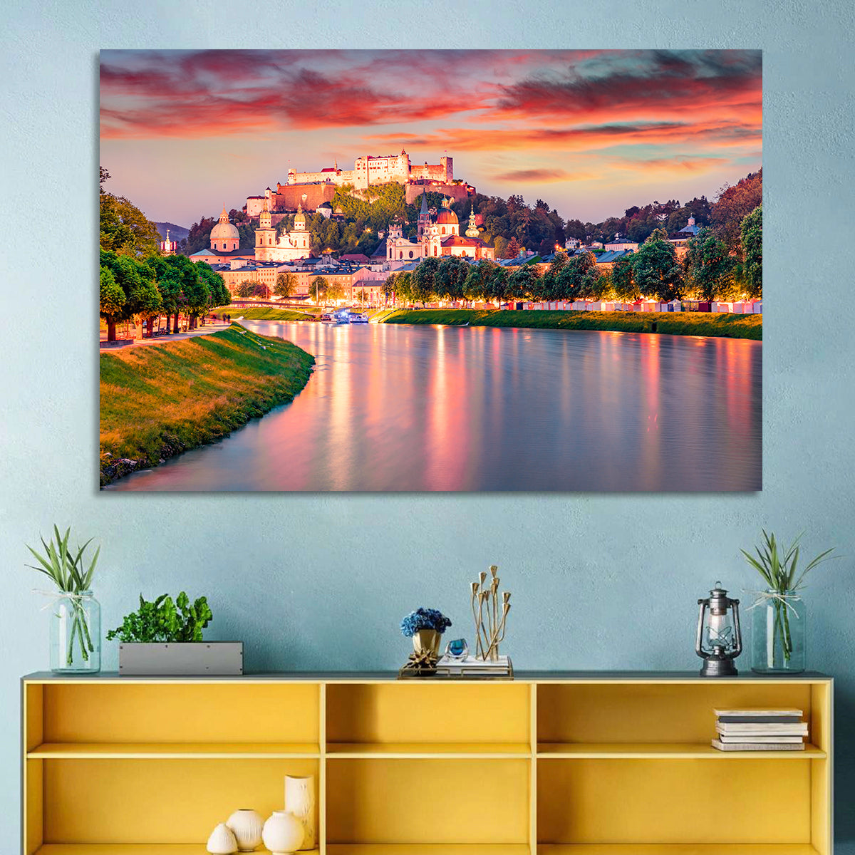 Hohensalzburg Fortress at Sunset Wall Art in a room, landscape