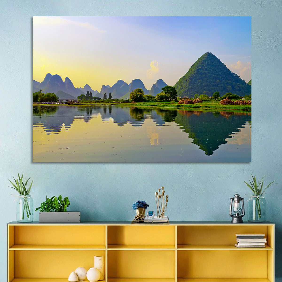 Yangshuo Reflection on Li River Wall Art in a room, landscape