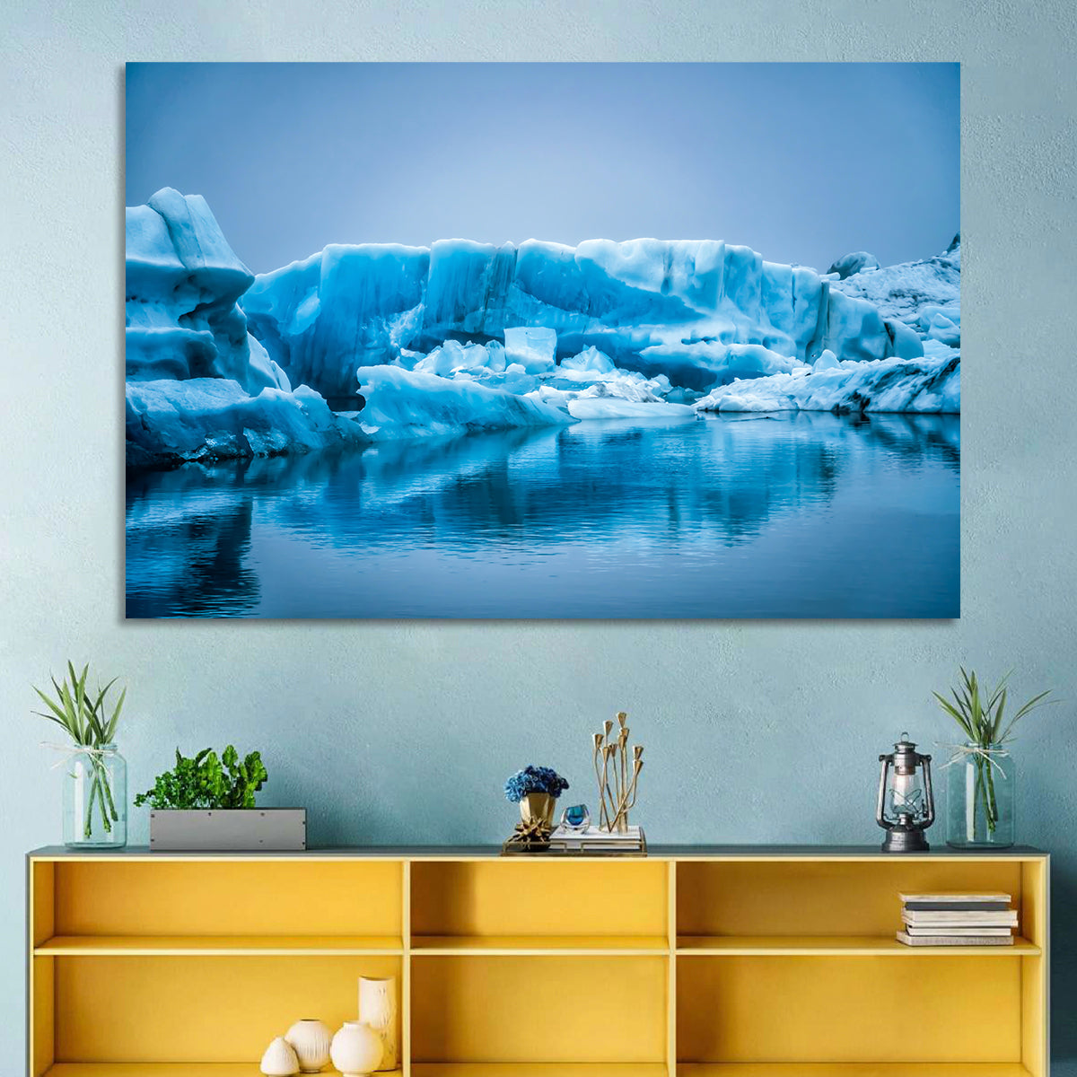 Icebergs in Jokulsarlon Wall Art in a room, landscape