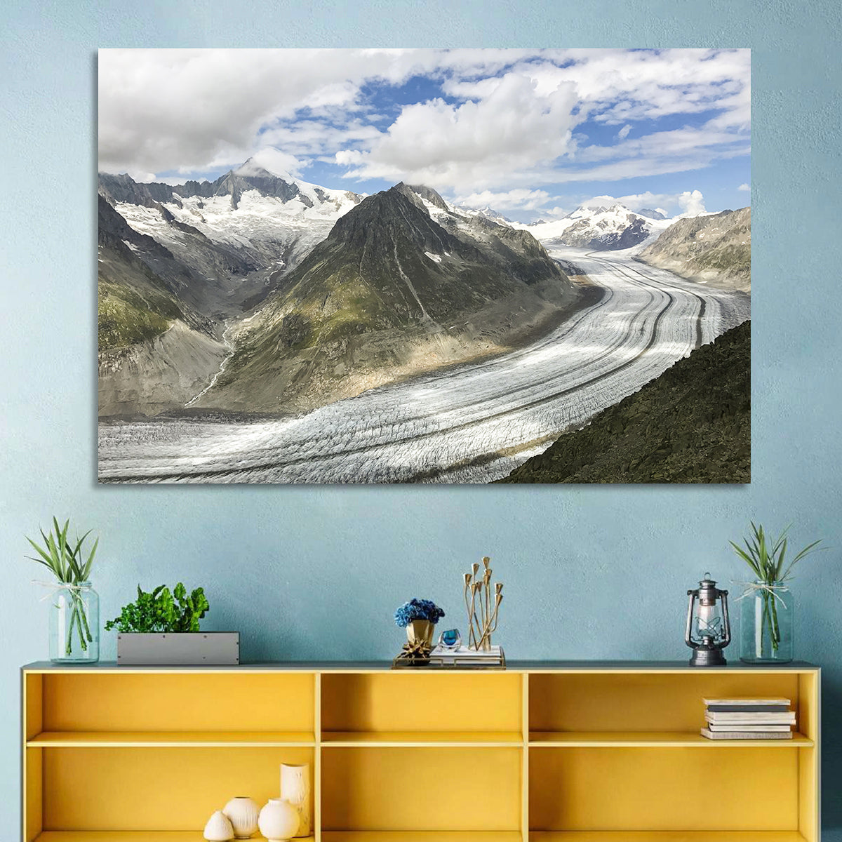 Aletsch Glacier Wall Art in a room, landscape