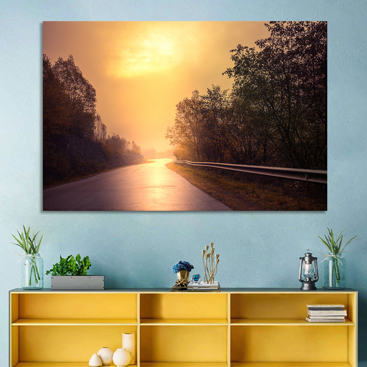 Windy Misty Forest Road Wall Art